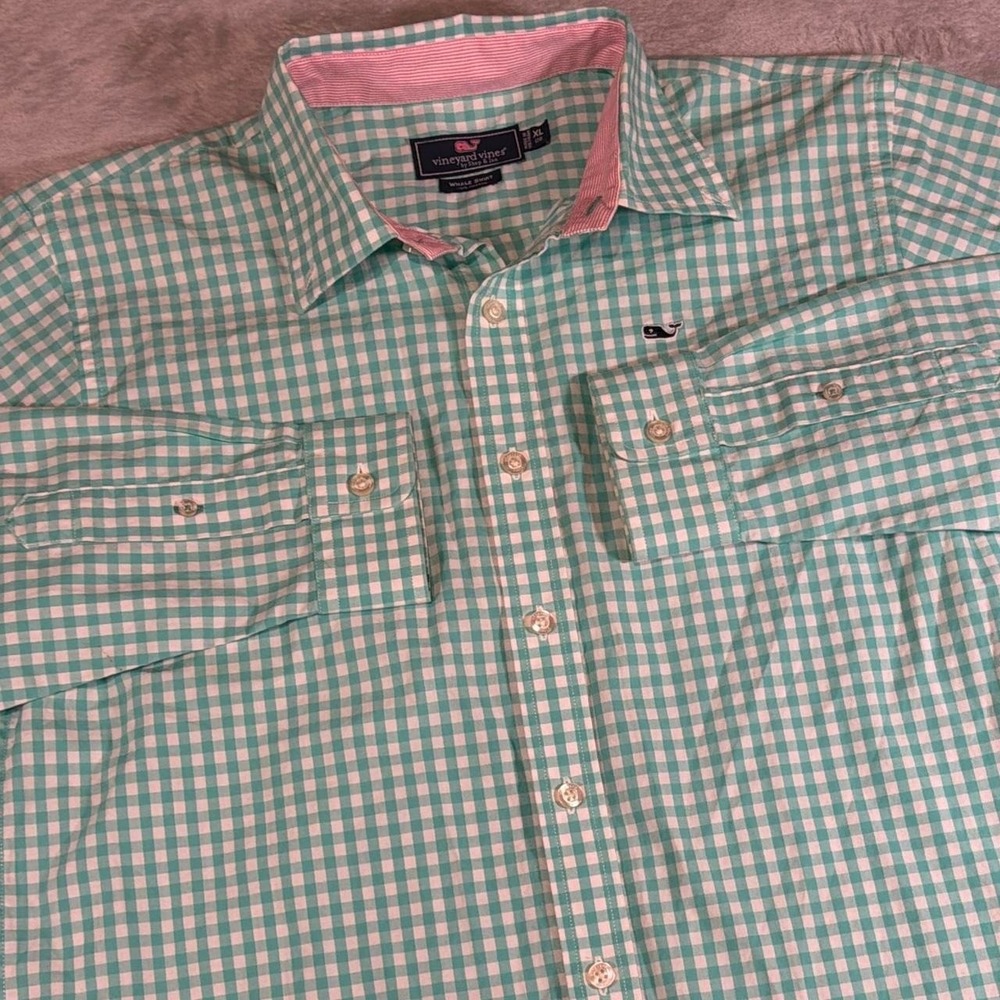 Vintage Vineyard Vines Whale Shirt | Green Gingham | XL (see measurements)